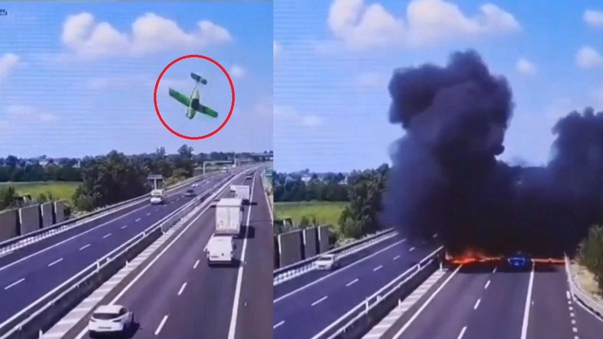 Italy Plane Crash : హైవేపై కూలిన విమానం..ఇద్ద‌రు మృతి